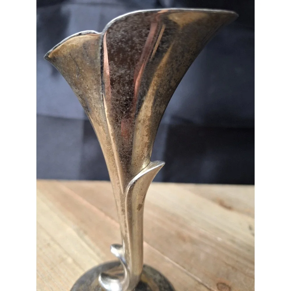 Vintage Silver Plated Calla Lily Trumpet Bud Vase Art Nouveau Style 6.25